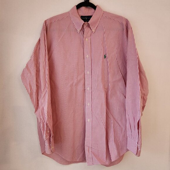 Ralph Lauren Blake Pink Red Checked Plaid Long Sleeve Button Down Shirt Men's L - Picture 1 of 6